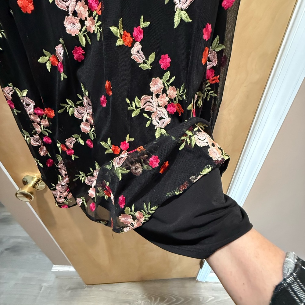 Charter Club Black Embroidered Floral Midi Mesh Dress - Picture 4 of 6